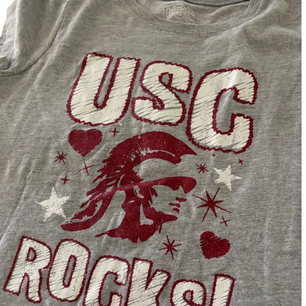 USC Trojans Youth Girls Gray Short Sleeve T Shirt L‎ 16 18 USC Rocks Graphic Tee - Picture 2 of 7